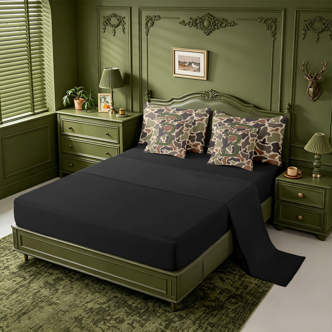 meiyoeat Camouflage Themed Initial B 7 Pieces Full Size Bedding Sets For Boys,Rustic Mallard Duck Full Size Bed in a Bag,Black Reversible