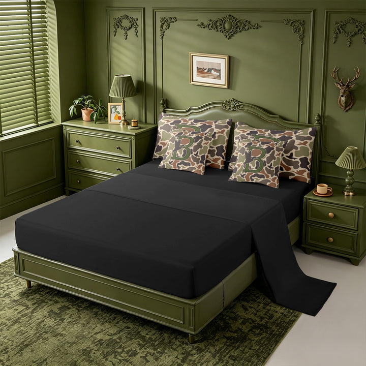 meiyoeat Camouflage Themed Initial B 7 Pieces Full Size Bedding Sets For Boys,Rustic Mallard Duck Full Size Bed in a Bag,Black Reversible