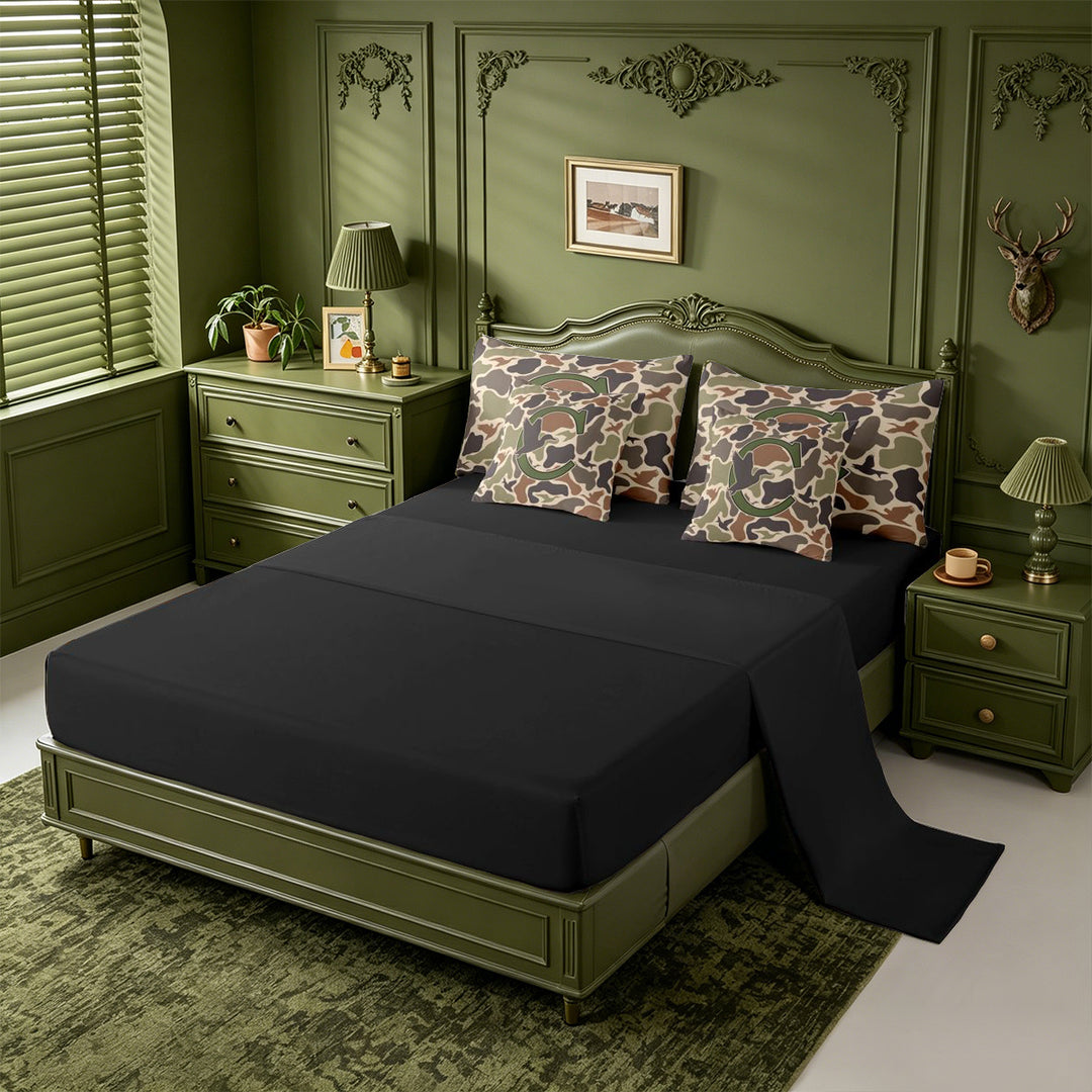 meiyoeat Camouflage Hunting Monogram C 7 Pieces Full Size Bedding Sets For Boys,Rustic Farmhouse Mallard Full Size Bed in a Bag,Black Reversible