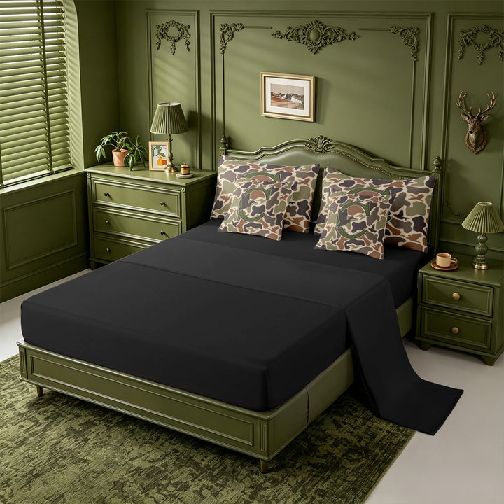 meiyoeat Camouflage Hunting Monogram C 7 Pieces Full Size Bedding Sets For Boys,Rustic Farmhouse Mallard Full Size Bed in a Bag,Black Reversible