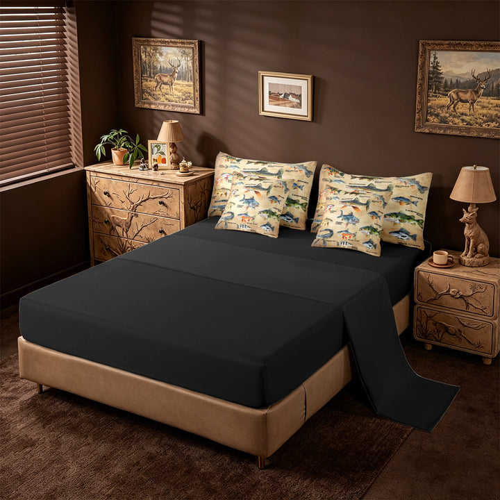 meiyoeat Vintage Pike Fish 7 Pieces Full Size Bedding Sets For Kids Boys,Rustic Farmhouse Hunting Full Size Bed in a Bag Men,Black Reversible