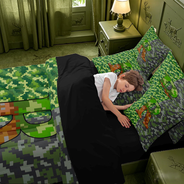 meiyoeat Personalized Pixelated Monogram R 7 Pieces Full Size Bedding Sets For Boys,Geometric Plaid Buffalo Initial Full Size Bed in a Bag,Black Reversible