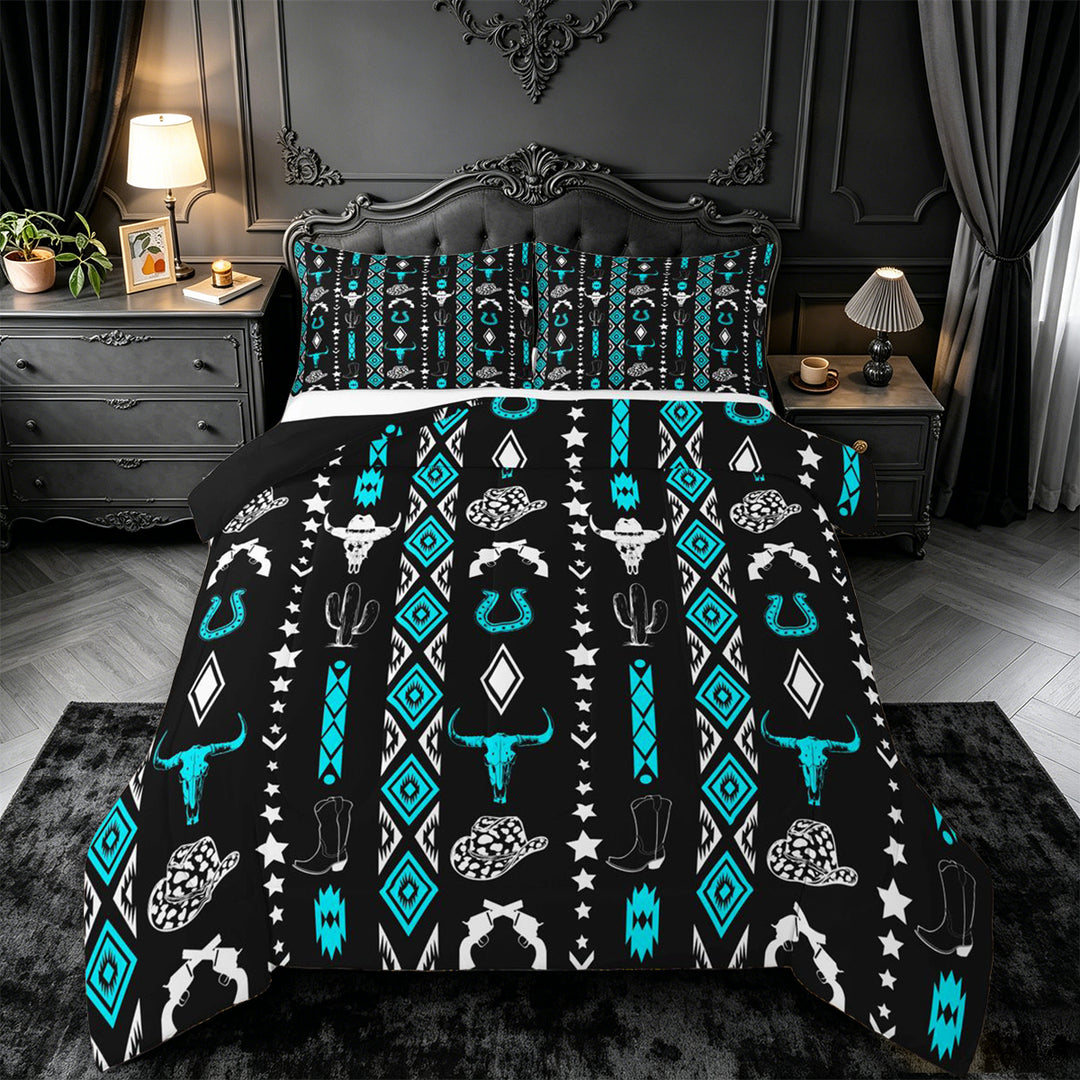 meiyoeat Vintage Geometric Rhombus Aztec Full Size Comforter Sets For Boys,Country Western Cowboy Farmhouse Bedding Comforter Set,Reversible,3 Pieces,1 Comforter and 2 Pillowcases