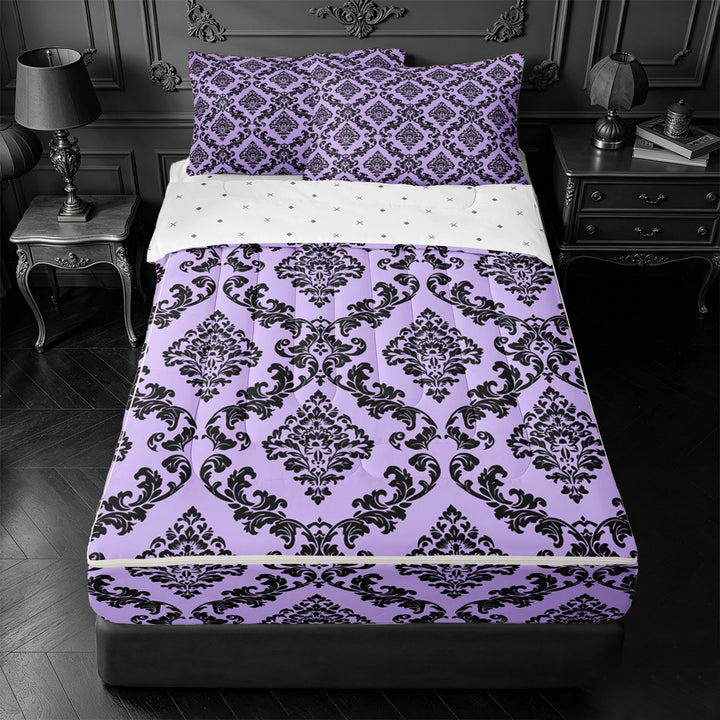meiyoeat Royal Damask Zipper Full Size Comforter Sets with Fitted Sheet and 2 Pillowcases,For Girls,Elegant Pattern Zipper Bedding Set For Girl,Reversible,4-Piece