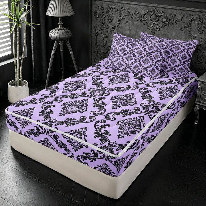 meiyoeat Royal Damask Zipper Full Size Comforter Sets with Fitted Sheet and 2 Pillowcases,For Girls,Elegant Pattern Zipper Bedding Set For Girl,Reversible,4-Piece