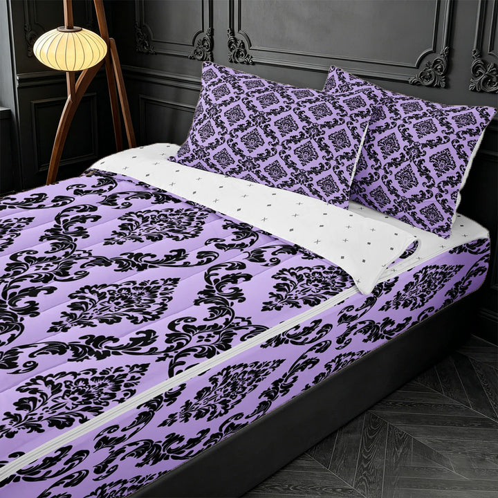 meiyoeat Royal Damask Zipper Full Size Comforter Sets with Fitted Sheet and 2 Pillowcases,For Girls,Elegant Pattern Zipper Bedding Set For Girl,Reversible,4-Piece