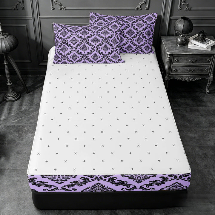 meiyoeat Royal Damask Zipper Full Size Comforter Sets with Fitted Sheet and 2 Pillowcases,For Girls,Elegant Pattern Zipper Bedding Set For Girl,Reversible,4-Piece