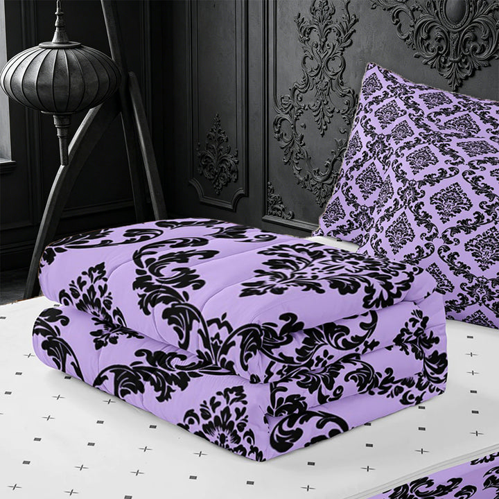 meiyoeat Royal Damask Zipper Full Size Comforter Sets with Fitted Sheet and 2 Pillowcases,For Girls,Elegant Pattern Zipper Bedding Set For Girl,Reversible,4-Piece