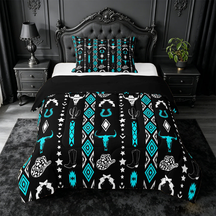 meiyoeat Vintage Geometric Rhombus Aztec Full Size Comforter Sets For Boys,Country Western Cowboy Farmhouse Bedding Comforter Set,Reversible,3 Pieces,1 Comforter and 2 Pillowcases