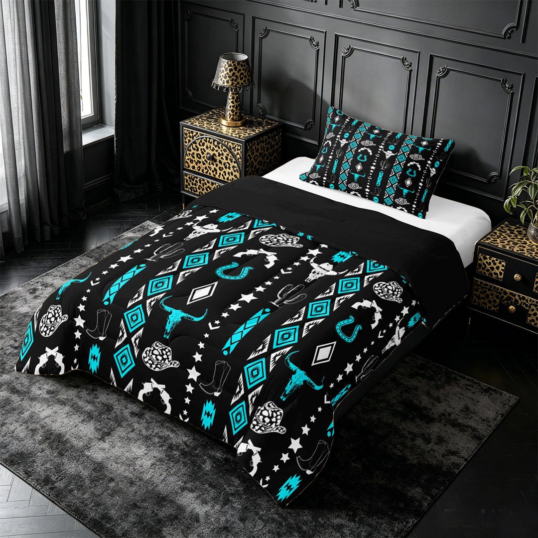 meiyoeat Vintage Geometric Rhombus Aztec Full Size Comforter Sets For Boys,Country Western Cowboy Farmhouse Bedding Comforter Set,Reversible,3 Pieces,1 Comforter and 2 Pillowcases