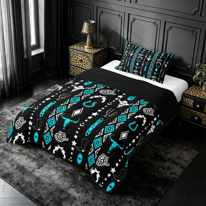 meiyoeat Vintage Geometric Rhombus Aztec Full Size Comforter Sets For Boys,Country Western Cowboy Farmhouse Bedding Comforter Set,Reversible,3 Pieces,1 Comforter and 2 Pillowcases