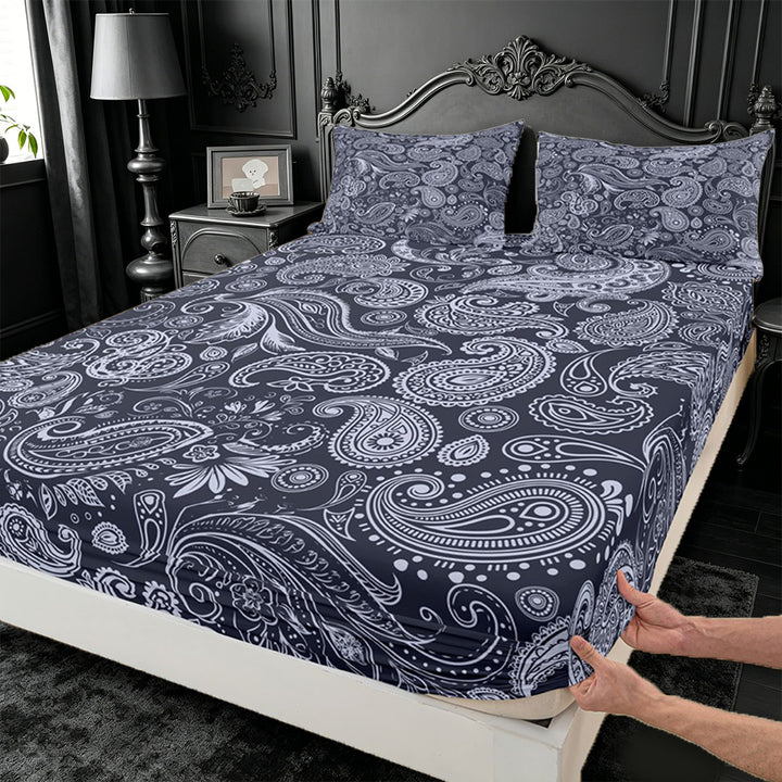 meiyoeat Navy Paisley King Sheets,Vintage Print Bedding For Men Women,4pcs,1 Flat Sheet,1 Fitted Sheet and 2 Pillowcases