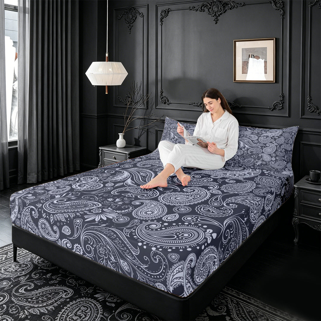 meiyoeat Navy Paisley King Sheets,Vintage Print Bedding For Men Women,4pcs,1 Flat Sheet,1 Fitted Sheet and 2 Pillowcases