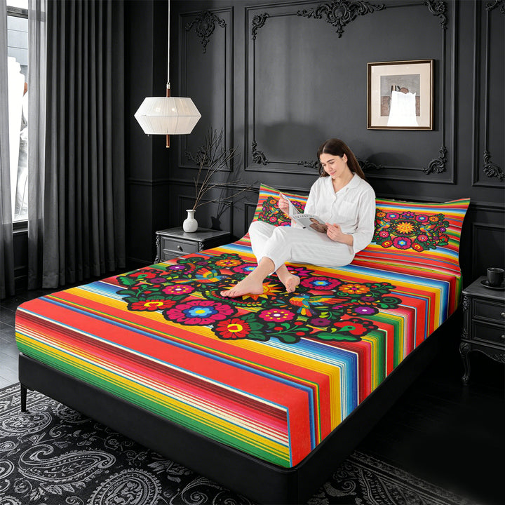 meiyoeat Colorful Fiesta King Sheets,Men Women,Folk Print Bedding For Men Women,4-Piece,1 Flat Sheet,1 Fitted Sheet and 2 Pillowcases