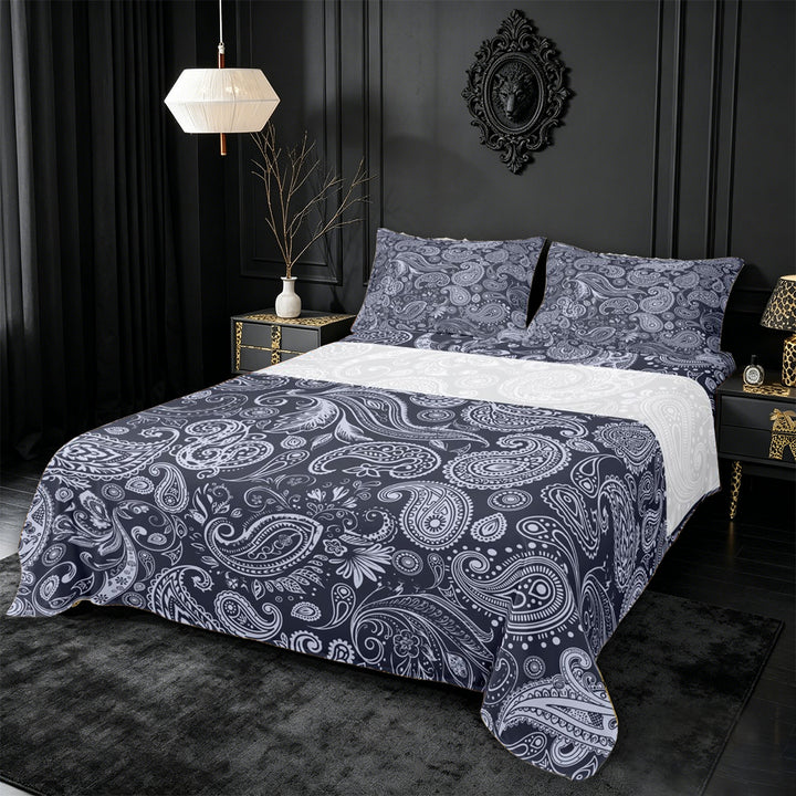 meiyoeat Navy Paisley King Sheets,Vintage Print Bedding For Men Women,4pcs,1 Flat Sheet,1 Fitted Sheet and 2 Pillowcases