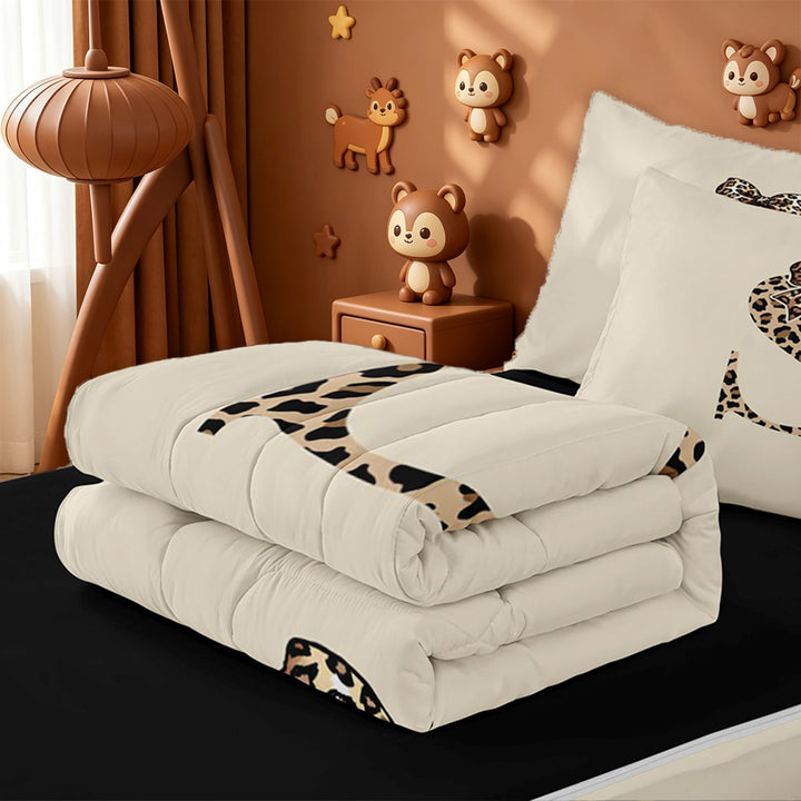 meiyoeat kawaii Bow Monogram Design Zipper Full Size Comforter Sets with Fitted Sheet and 2 Pillowcases,Leopard Print Initial S Zipper Bedding Set,Black Reversible,4-Piece