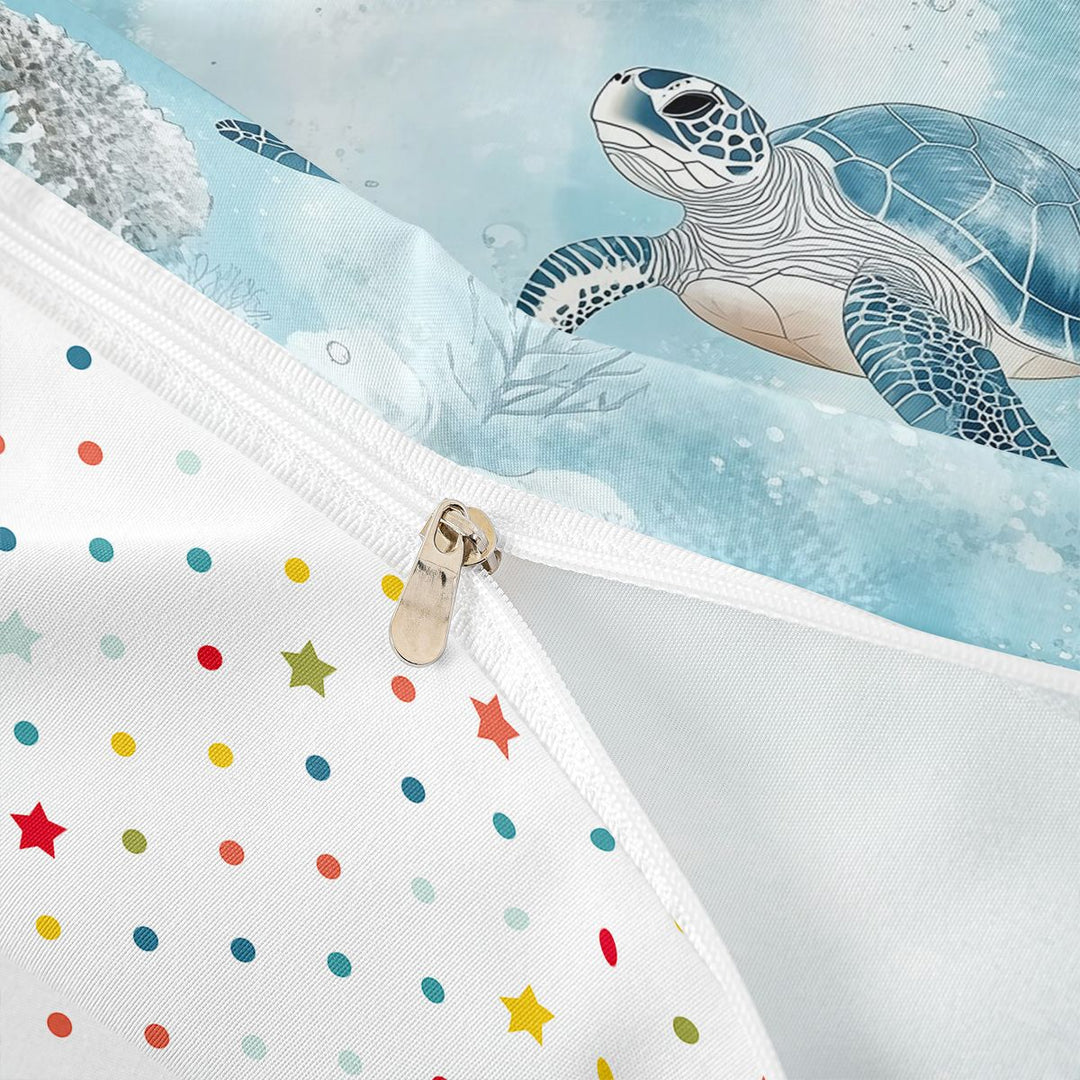 meiyoeat Sea Turtle Bedding For Boys,Watercolor Blue Coral Duvet Cover Full For Kids,Reversible,3 Pieces(No Comforter)