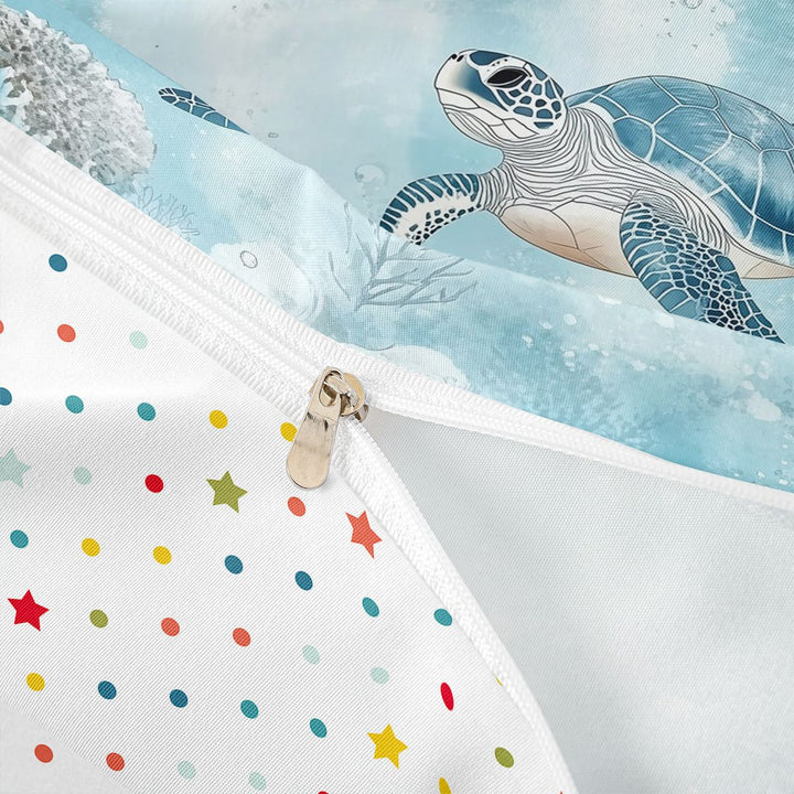meiyoeat Sea Turtle Bedding For Boys,Watercolor Blue Coral Duvet Cover Full For Kids,Reversible,3 Pieces(No Comforter)