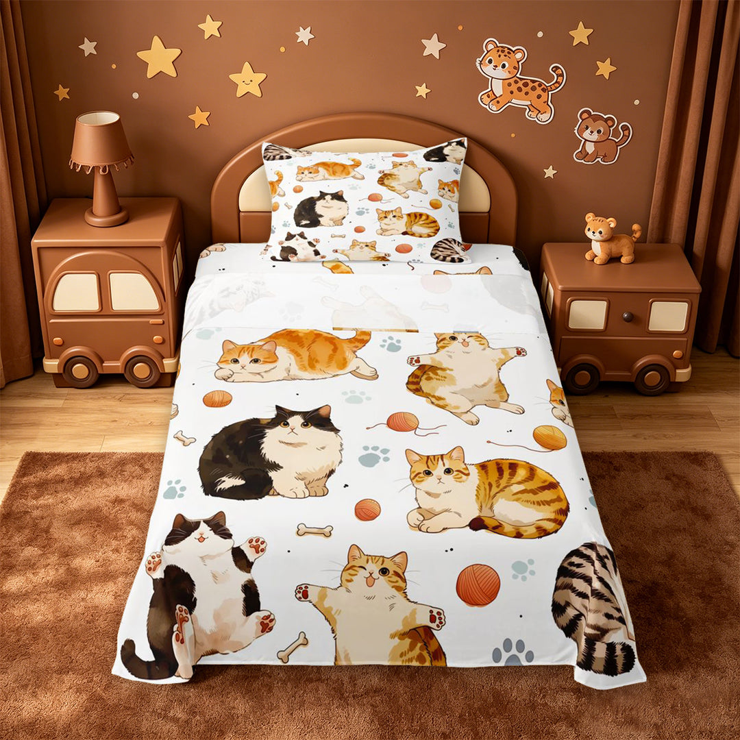 meiyoeat Cute Cartoon Kitten Bed Sheets,Cute Animal Cat Full Size Sheets For Girl,4pcs,1 Flat Sheet,1 Fitted Sheet and 2 Pillowcases
