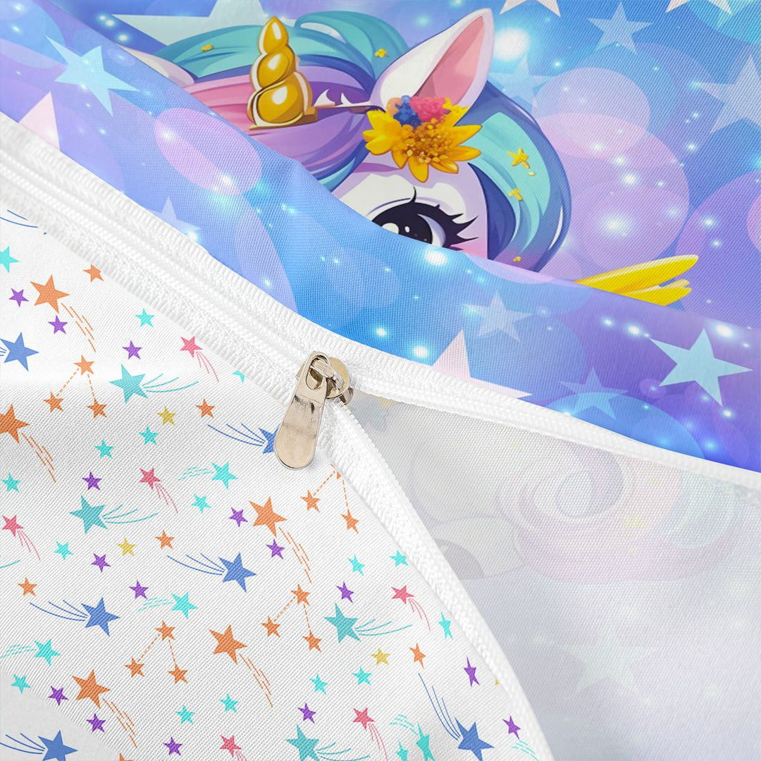 meiyoeat Kawaii Rainbow Unicorn Bedding For Girls,Colorful Cute Stars Print Duvet Cover Full For Kids,Colorful Stars Reversible,3-Piece(No Comforter)