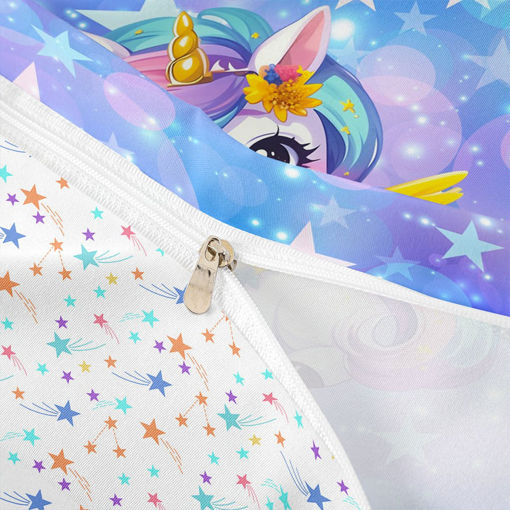 meiyoeat Kawaii Rainbow Unicorn Bedding For Girls,Colorful Cute Stars Print Duvet Cover Full For Kids,Colorful Stars Reversible,3-Piece(No Comforter)