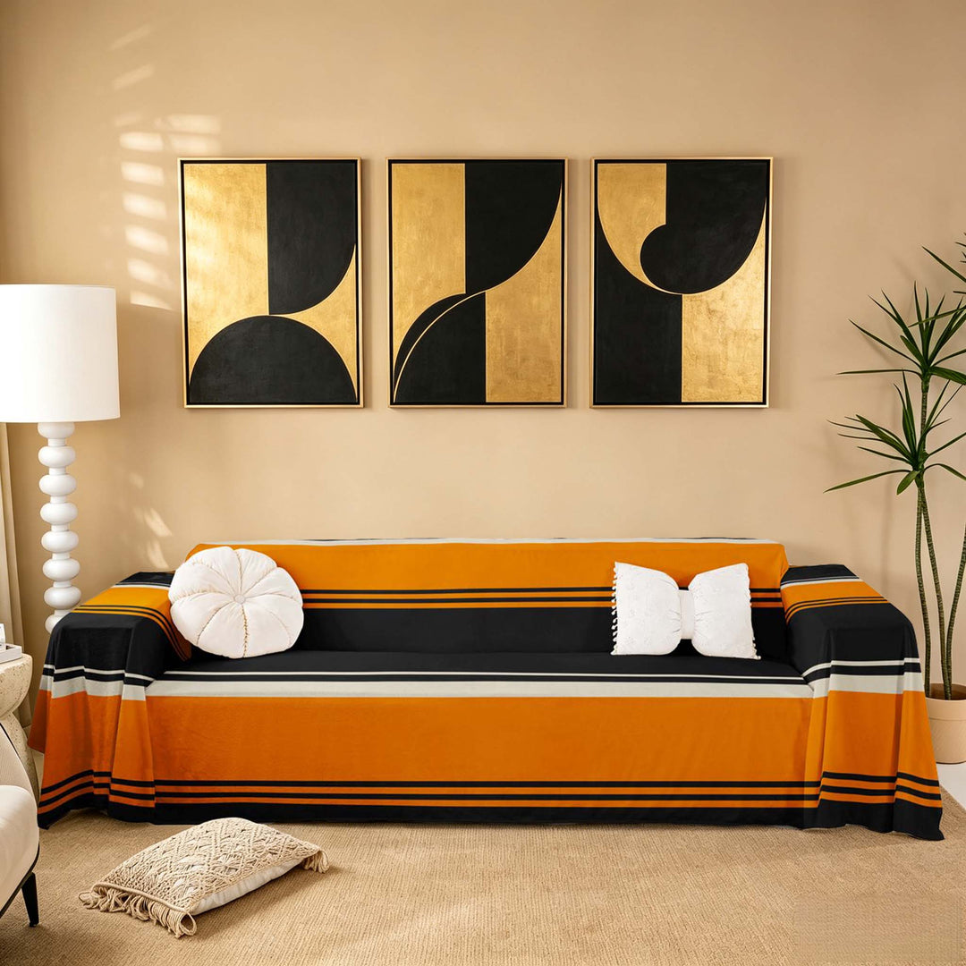 meiyoeat Geometric Stripe Sofa Cover Slipcover 71x91, Black Orange Chair Loveseat Couch Cover