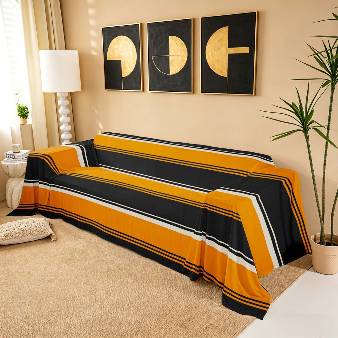 meiyoeat Geometric Stripe Sofa Cover Slipcover 71x91, Black Orange Chair Loveseat Couch Cover