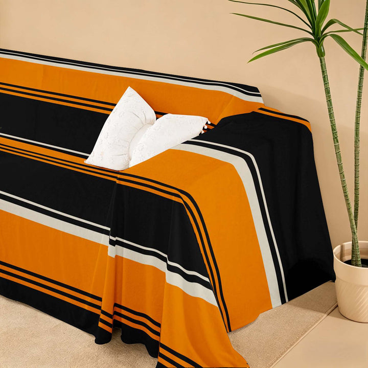 meiyoeat Geometric Stripe Sofa Cover Slipcover 71x91, Black Orange Chair Loveseat Couch Cover