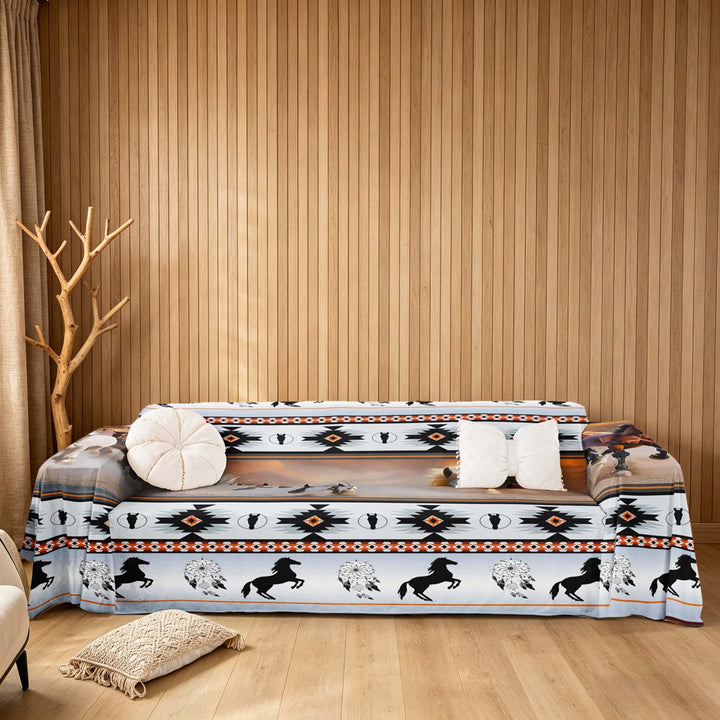 meiyoeat Dreamcatcher Horse Aztec, Rustic Striped Chair Loveseat Couch Cover