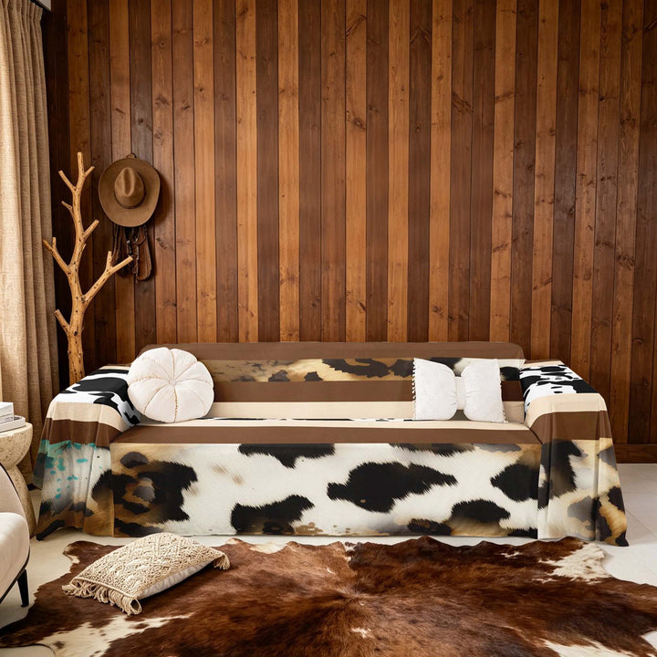 meiyoeat Rustic Cow Print Sofa Cover Slipcover 71x91, Brown Cowhide Chair Loveseat Couch Cover