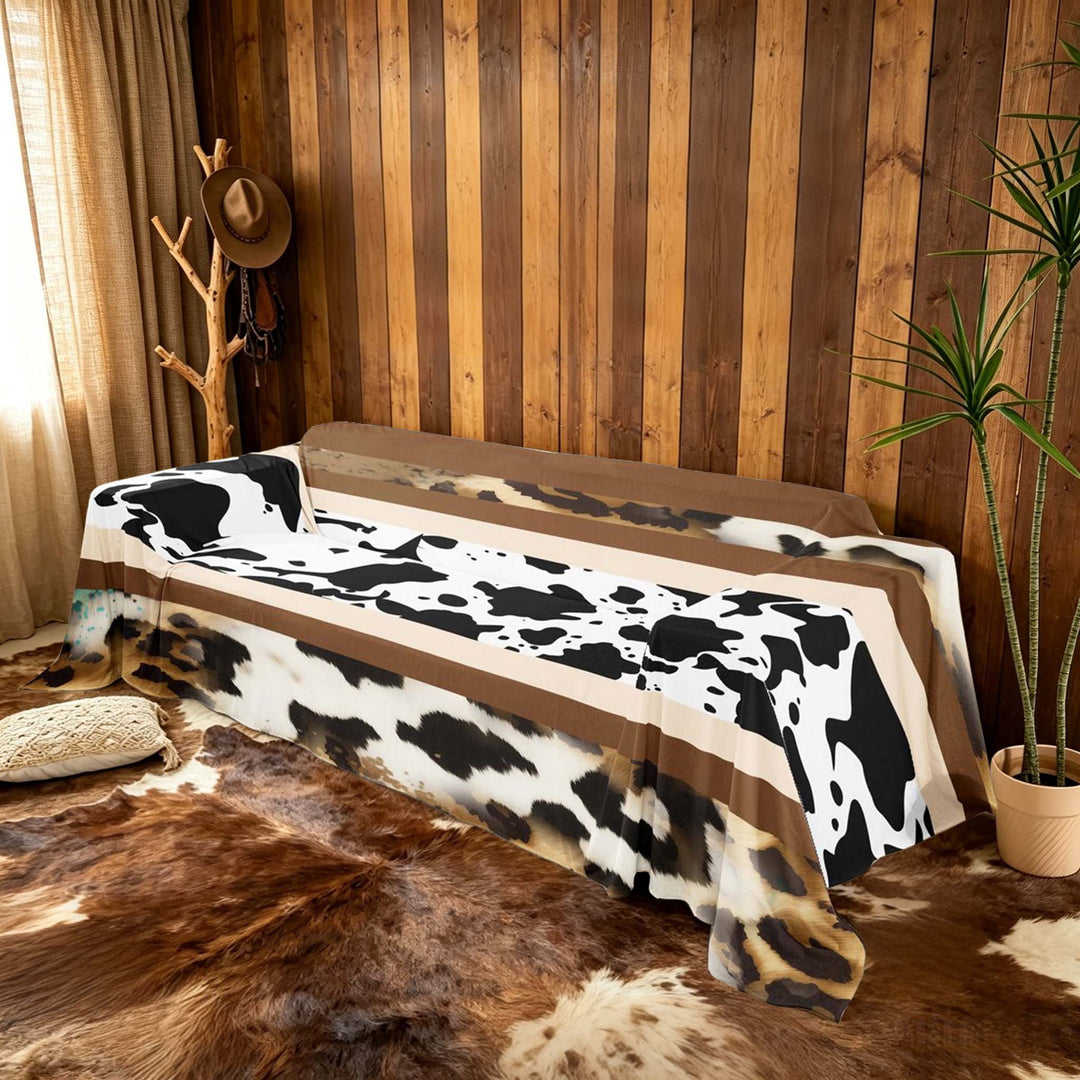 meiyoeat Rustic Cow Print Sofa Cover Slipcover 71x91, Brown Cowhide Chair Loveseat Couch Cover
