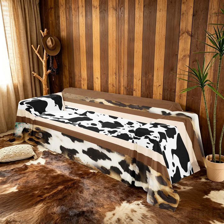 meiyoeat Rustic Cow Print Sofa Cover Slipcover 71x91, Brown Cowhide Chair Loveseat Couch Cover