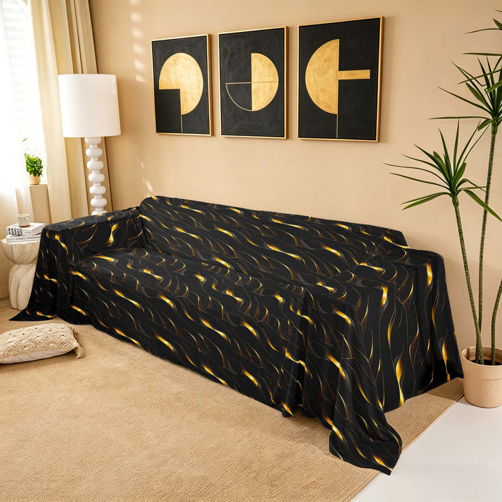 meiyoeat Black Gold Sofa Cover Slipcover 71x91, Geometric Lines Chair Loveseat Couch Cover