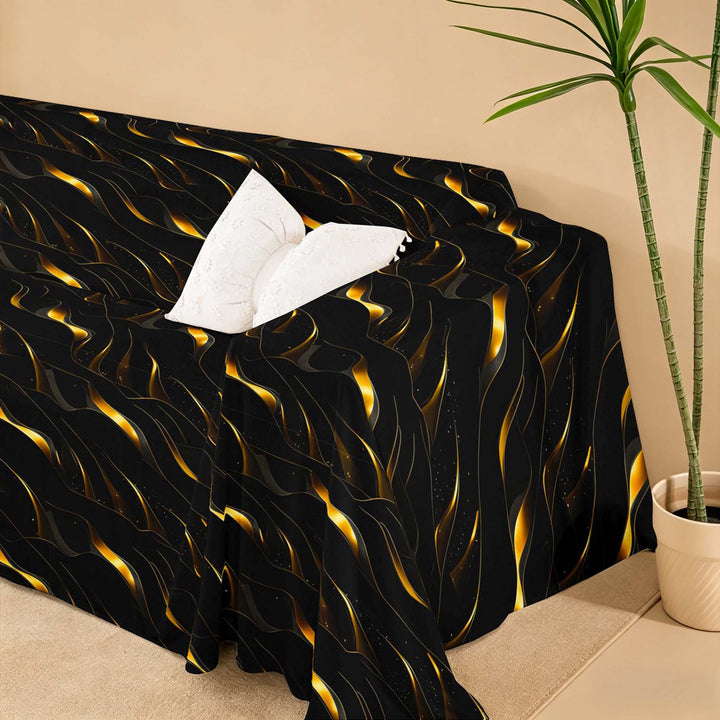 meiyoeat Black Gold Sofa Cover Slipcover 71x91, Geometric Lines Chair Loveseat Couch Cover