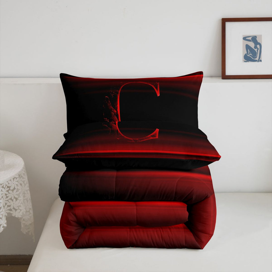 meiyoeat modern Letter Design Full Size Comforter Sets,Black Red Initial C Bedding Comforter Set,Black Reversible,3-Piece,1 Comforter and 2 Pillowcases