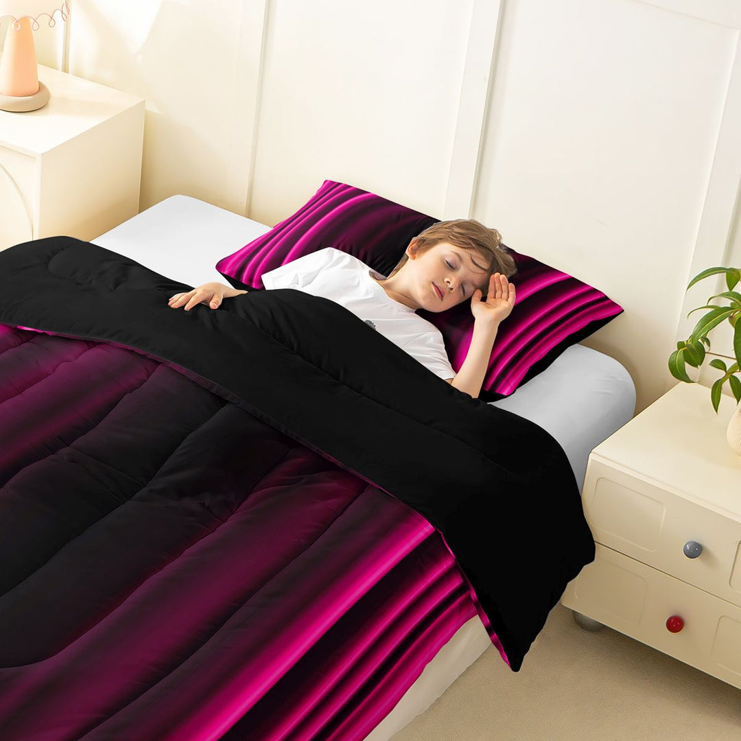 meiyoeat Modern Pink Striped Full Size Comforter Sets, Luxury Dark Gradient Bedding Sets for Boys, Pink, Black Reversible 3pcs, 1 Comforter and 2 Pillowcases