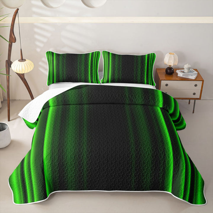 meiyoeat Modern Green Striped Quilt Full, Luxury Dark Gradient Full Bedspread Sets for Boys, Green, 3pcs 1 Coverlet and 2 Pillowcases