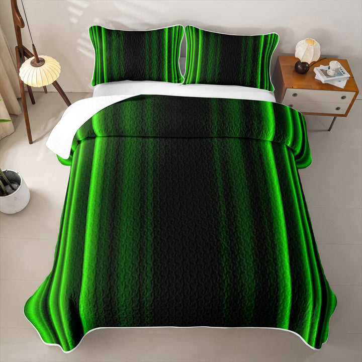 meiyoeat Modern Green Striped Quilt Full, Luxury Dark Gradient Full Bedspread Sets for Boys, Green, 3pcs 1 Coverlet and 2 Pillowcases