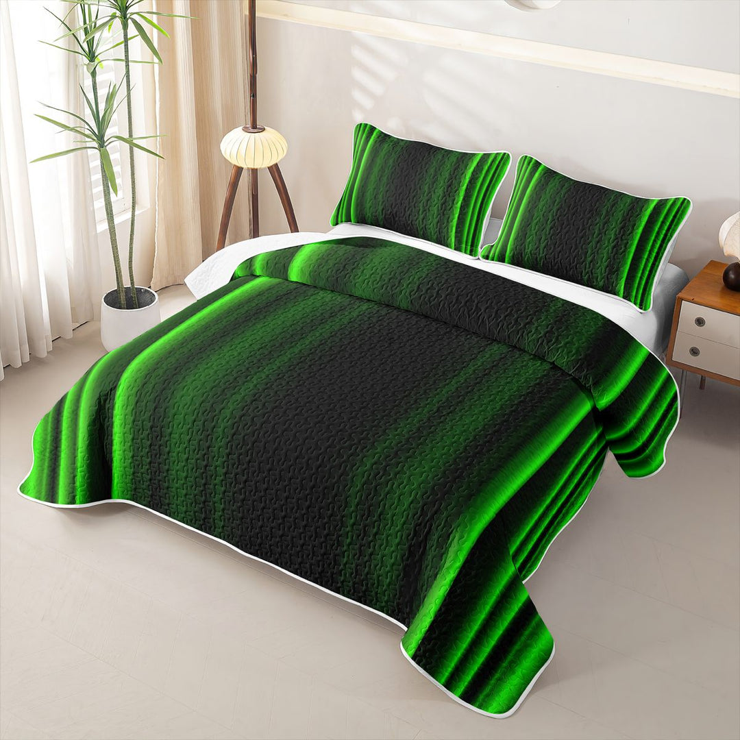 meiyoeat Modern Green Striped Quilt Full, Luxury Dark Gradient Full Bedspread Sets for Boys, Green, 3pcs 1 Coverlet and 2 Pillowcases