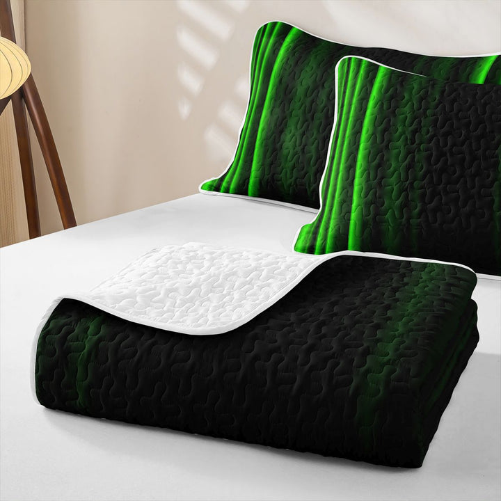 meiyoeat Modern Green Striped Quilt Full, Luxury Dark Gradient Full Bedspread Sets for Boys, Green, 3pcs 1 Coverlet and 2 Pillowcases
