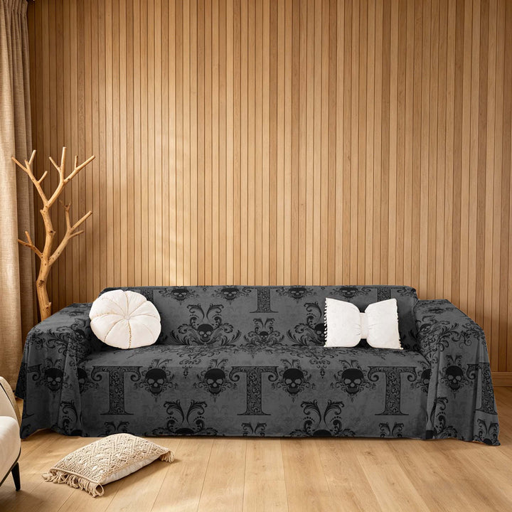 meiyoeat Gray Gothic Skull Sofa Cover Slipcover 71x91, Monogrammed Initial T Chair Loveseat Couch Cover
