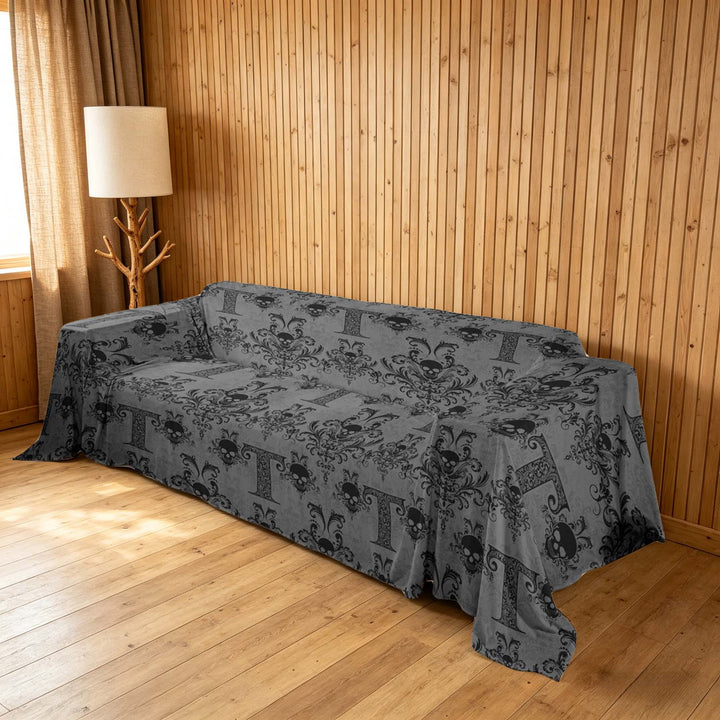 meiyoeat Gray Gothic Skull Sofa Cover Slipcover 71x91, Monogrammed Initial T Chair Loveseat Couch Cover
