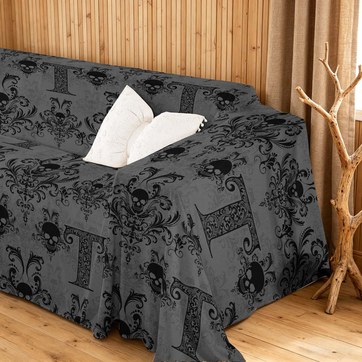 meiyoeat Gray Gothic Skull Sofa Cover Slipcover 71x91, Monogrammed Initial T Chair Loveseat Couch Cover