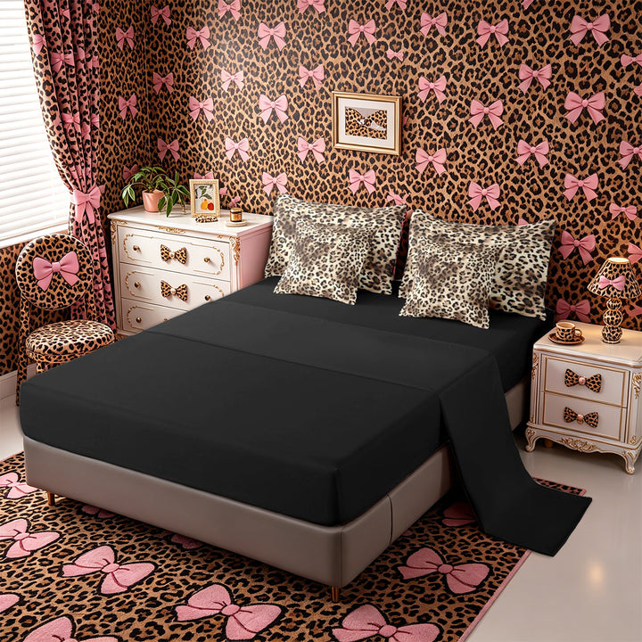 Meiyoeat Retro Leopard Print King Bedding 7pcs, Furry Animal Pattern King Bed in a Bag, Beige Brown,Black Reversible