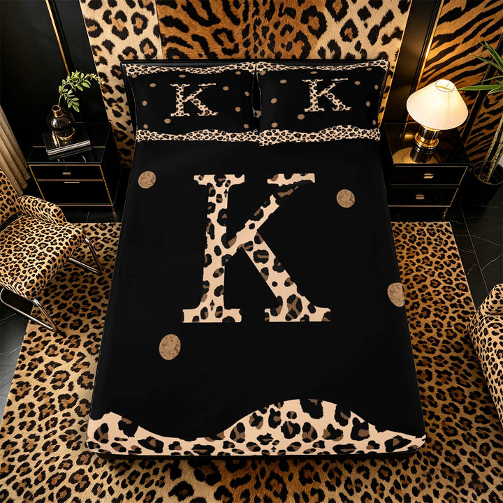 Meiyoeat Animal Leopard Letter K Bed Sheets 4pcs for Women Preschoolers, Classic Polka Dot King Sheets for School, Black Beige Brown