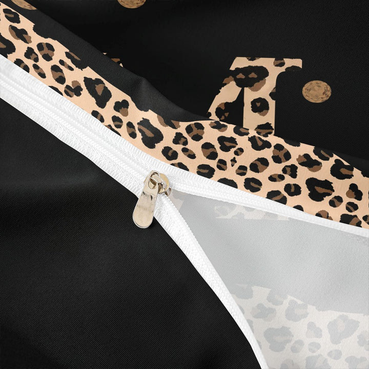 Meiyoeat Trendy Leopard Letter M King Duvet Cover Set for Women Teens, Chic Polka Dot Bedding, Black Beige Brown,Black Reversible,3 Pieces,No Comforter