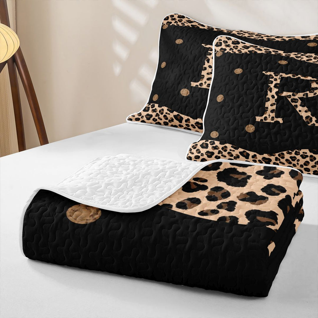 Meiyoeat Animal Leopard Letter R Quilt King for Girls,Classic Polka Dot King Coverlet Set for Bedroom,Black Beige Brown