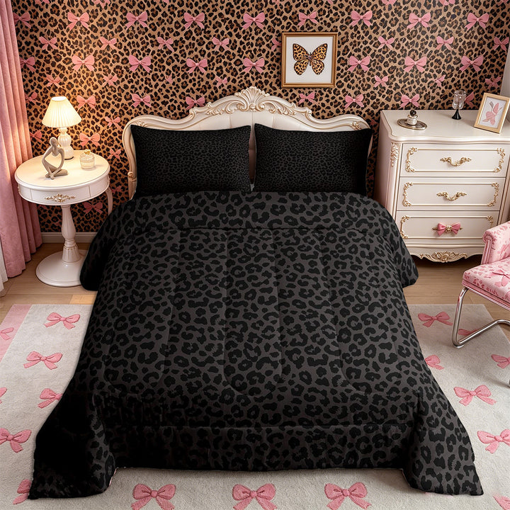 Meiyoeat Animal Cheetah Print King Size Comforter Sets 3pcs, Minimalist Spot Pattern Comforters King Size, Dark Gray,Black Reversible