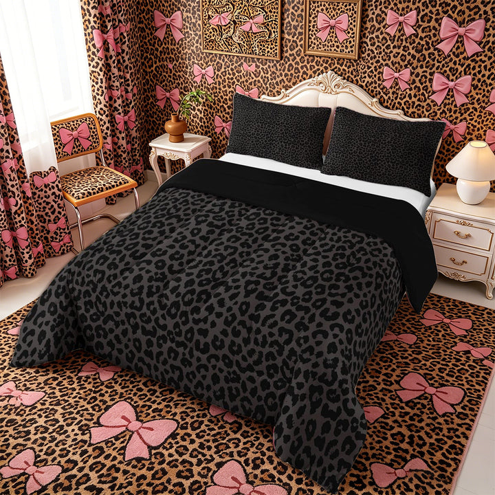 Meiyoeat Animal Cheetah Print King Size Comforter Sets 3pcs, Minimalist Spot Pattern Comforters King Size, Dark Gray,Black Reversible
