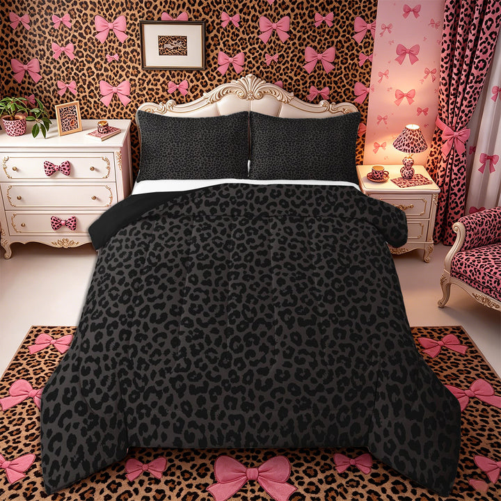 Meiyoeat Animal Cheetah Print King Size Comforter Sets 3pcs, Minimalist Spot Pattern Comforters King Size, Dark Gray,Black Reversible